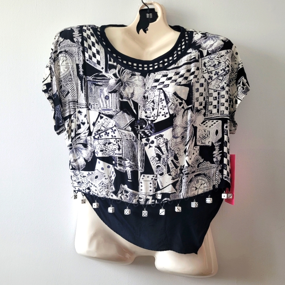 Vintage y2k Platinum Blouse With Dice.  B&W. Size: Medium